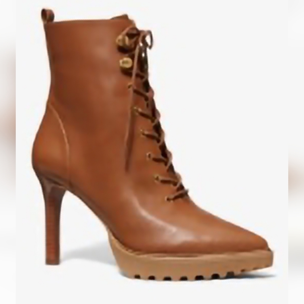 Michael Kors Tan Brown Leather Lace-Up High-Heel Ankle Boots
